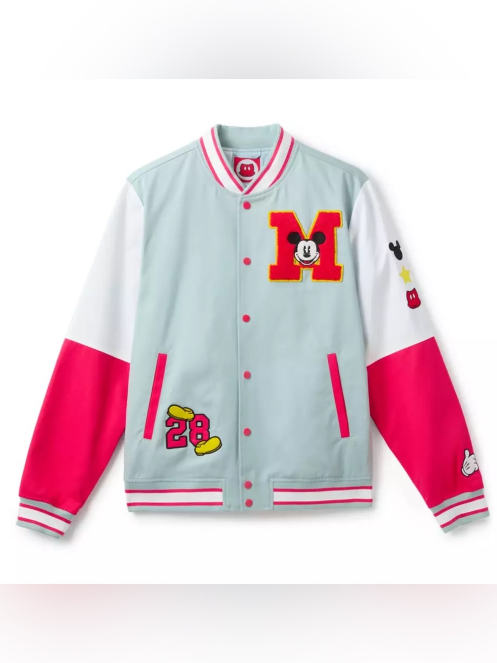 Disney Mint Jacket with Coral-Red Stripe and Mickey Patch